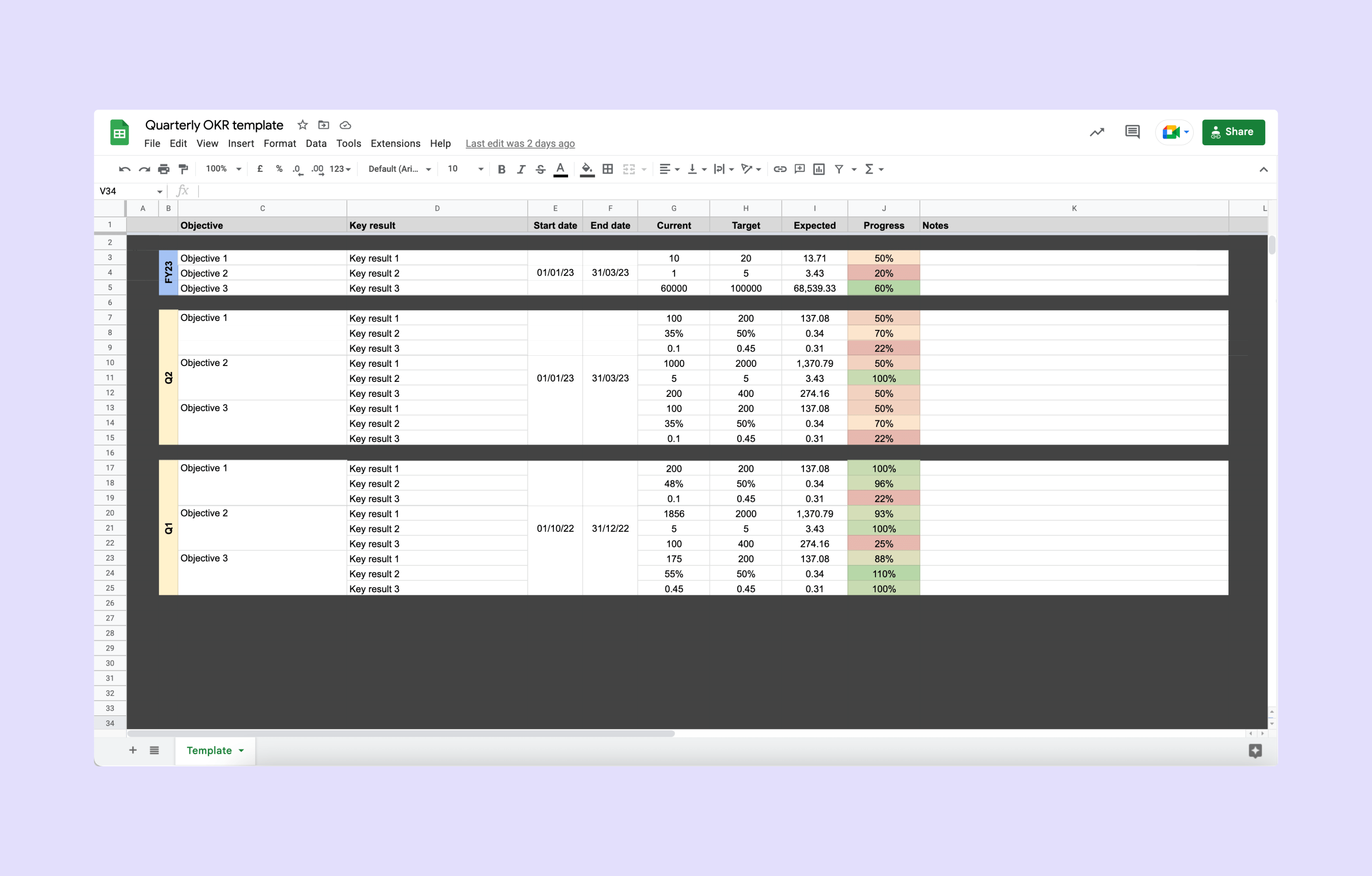 Hyperact's quarterley OKR template