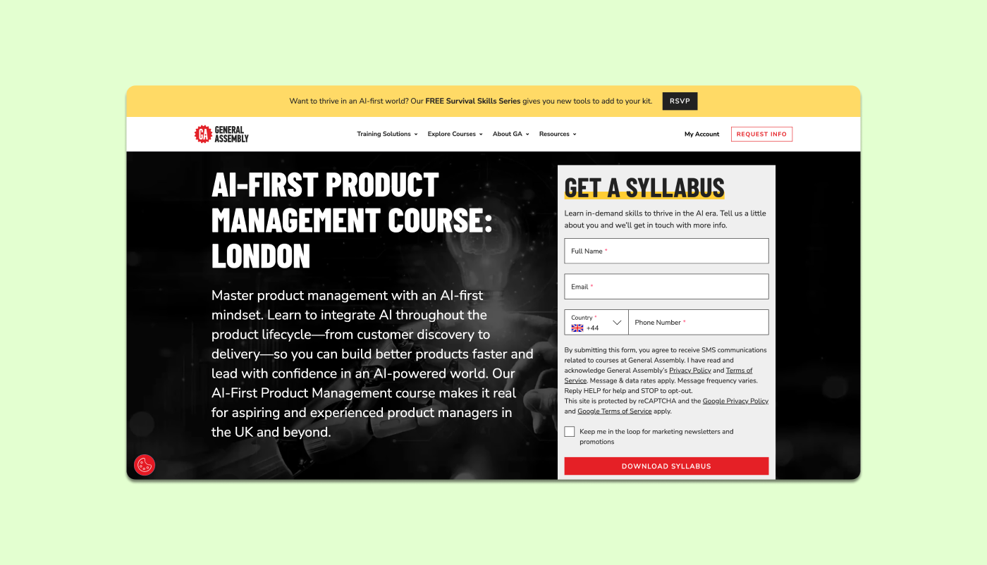 General Assembly website screenshot